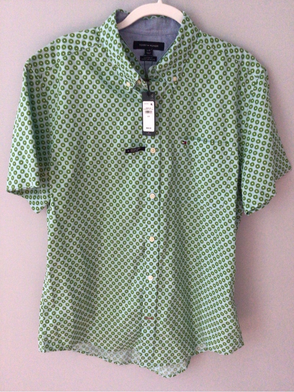 Tommy Hilfiger Short-Sleeve Linen Blend Novelty Printed Button-Up Shirt Ret$68/L